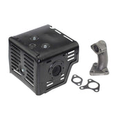 Parts Camp GX390 muffler exhaust unit viewed head-on, highlighting compatibility with GX engines.