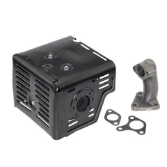 Parts Camp GX390 muffler exhaust unit viewed head-on, highlighting compatibility with GX engines.
