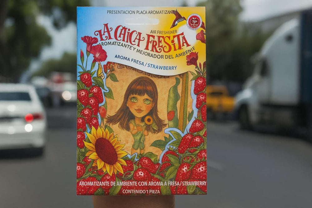 Parts Direct Chica Fresita strawberry scent for odor control in vehicles.