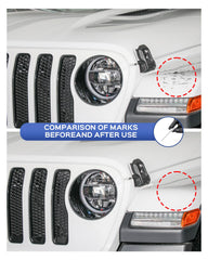 Close-up of PARTS4EV pen applying paint to a Jeep scratch