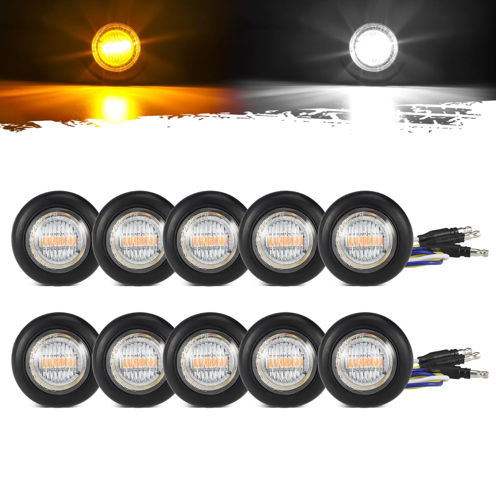 Partsam 10pcs dual-color marker lights amber to white improve trailer visibility.