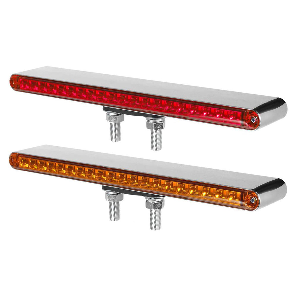 Partsam 12-inch red/amber dual-face LED bar for forward and rear trailer signaling.