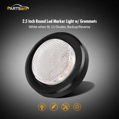 Partsam 2.5-inch round white LED light with clear polycarbonate lens for bright visibility