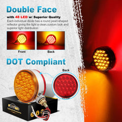 Partsam 2pc 4-inch round double-faced pedestal light side view with amber and red signals
