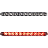 Partsam 2pcs 15-inch clear lens red LED light bar for enhanced stop and turn signaling.