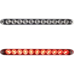 Partsam 2pcs 15-inch clear lens red LED light bar for enhanced stop and turn signaling.