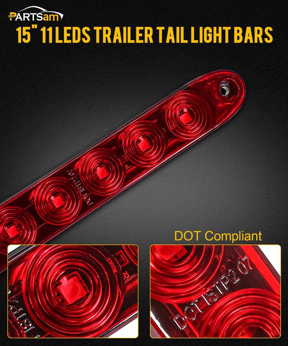 Partsam red 15-inch LED bar side-mount view for flexible installation.