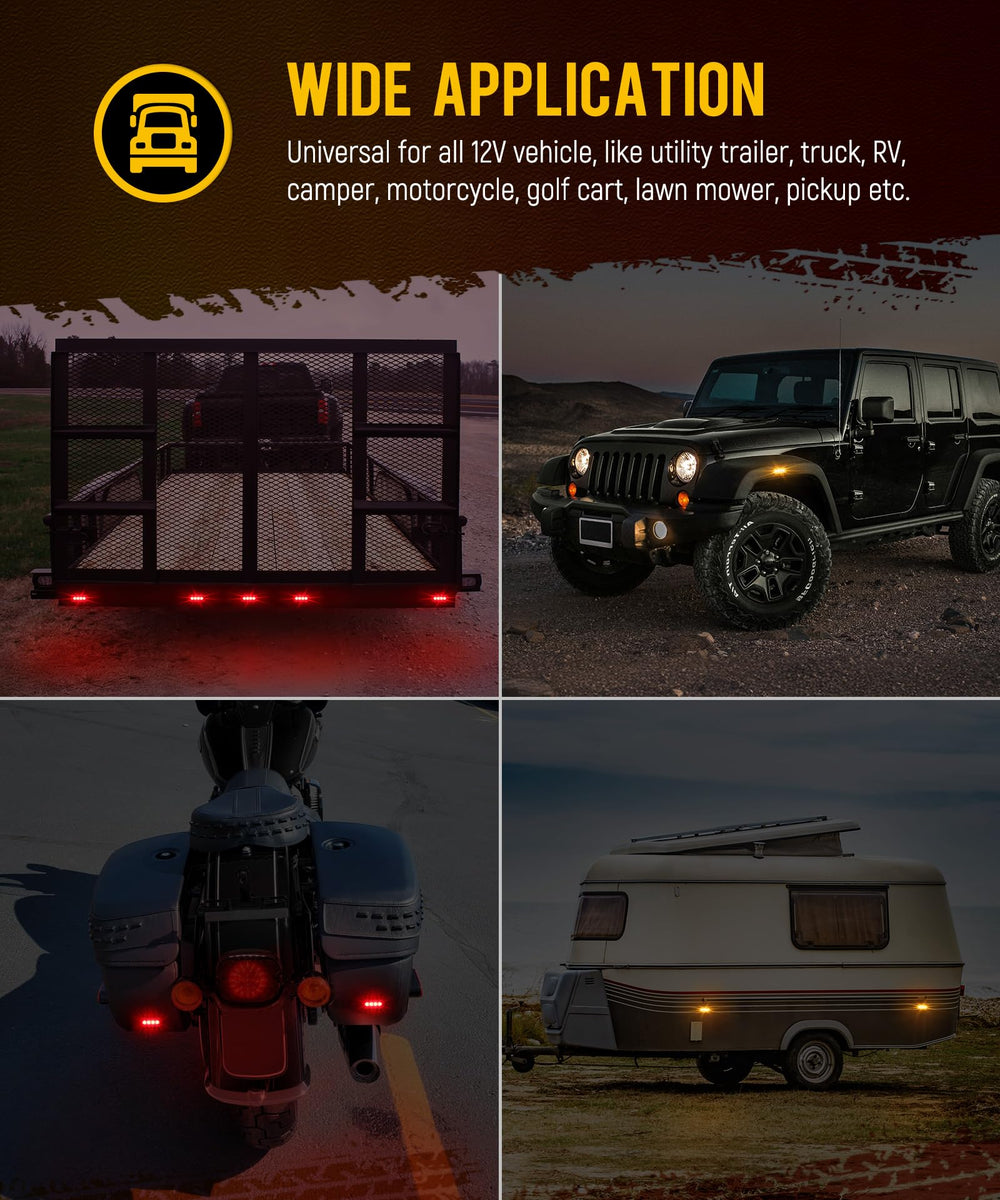 Partsam 3.4-inch red amber LED marker lights IP67 waterproof set for trailers