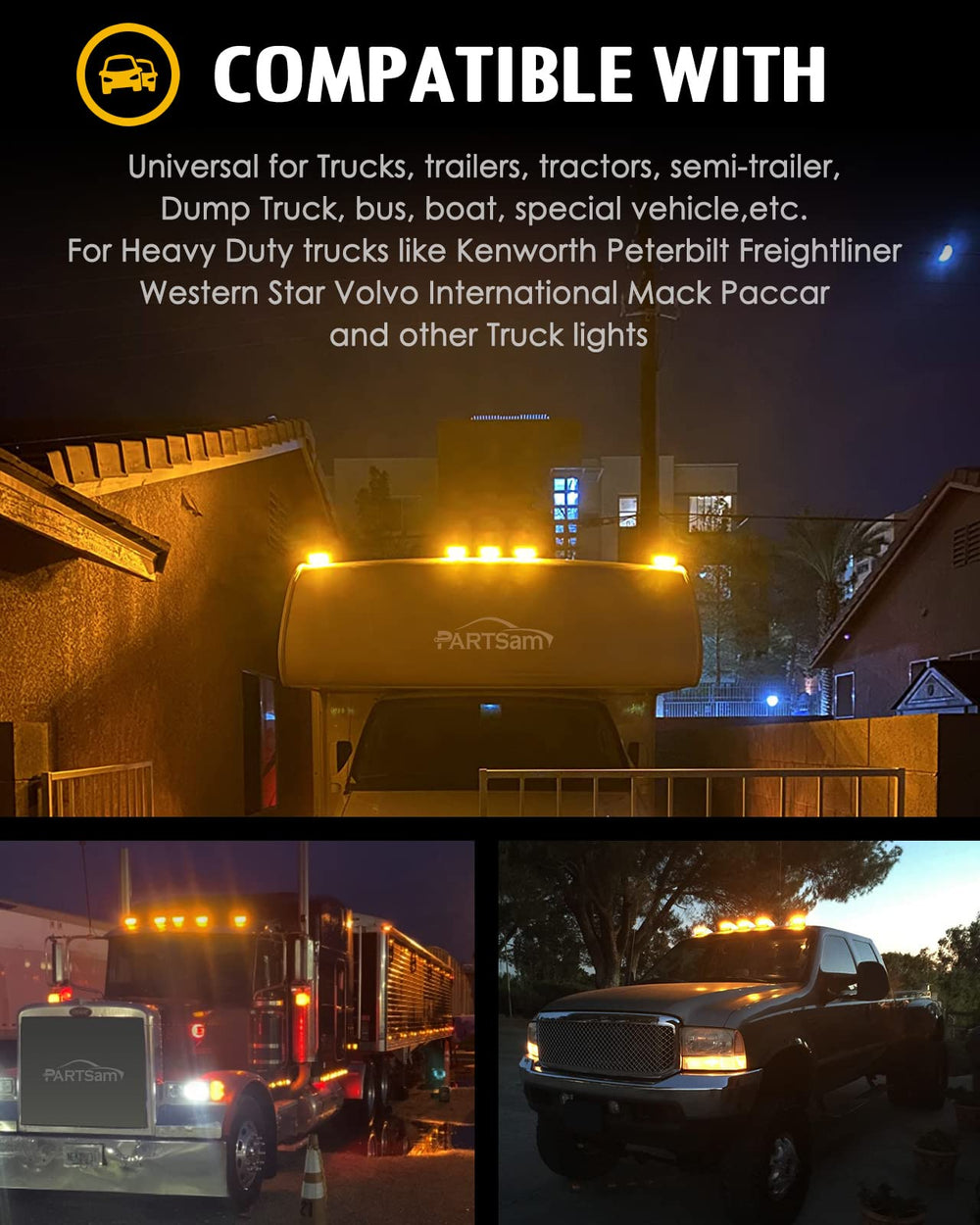 Partsam 31LED amber cab marker light compatible with Peterbilt
