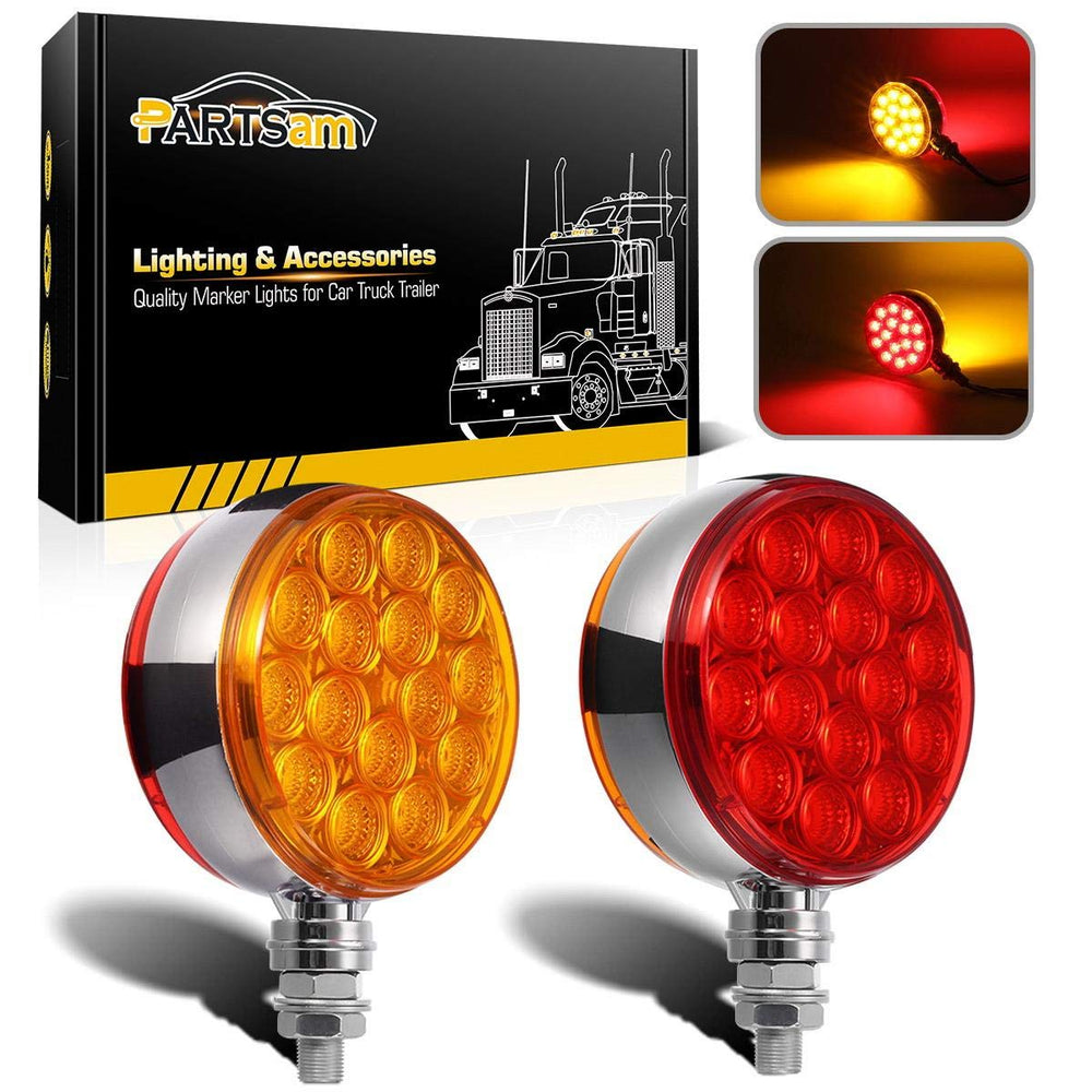 Partsam 3-inch round double-face light for trucks with amber forward and red rear.