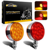 Partsam 3-inch round double-face light for trucks with amber forward and red rear.