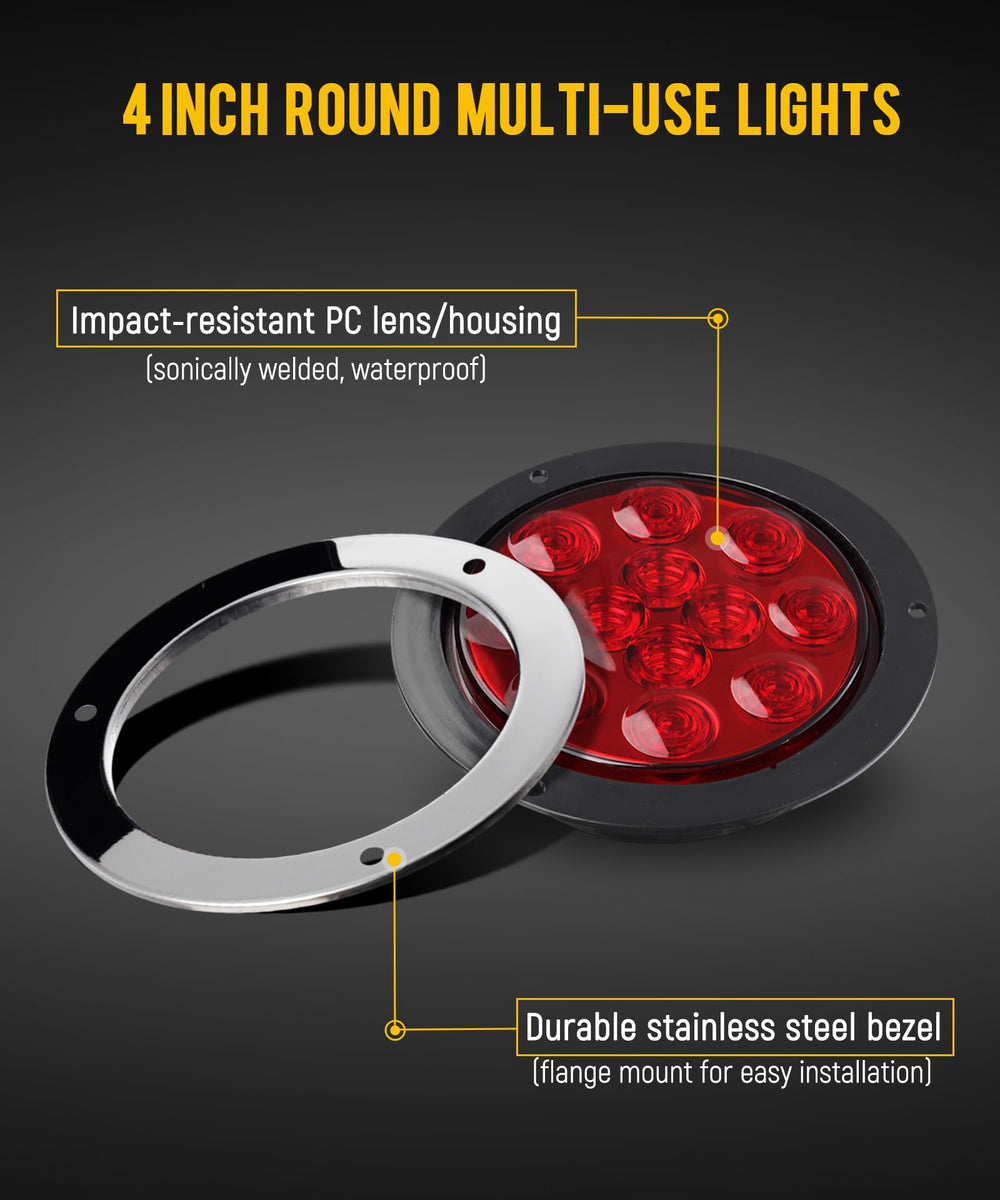 Partsam 4-inch red LED trailer light rear view to improve braking signaling.
