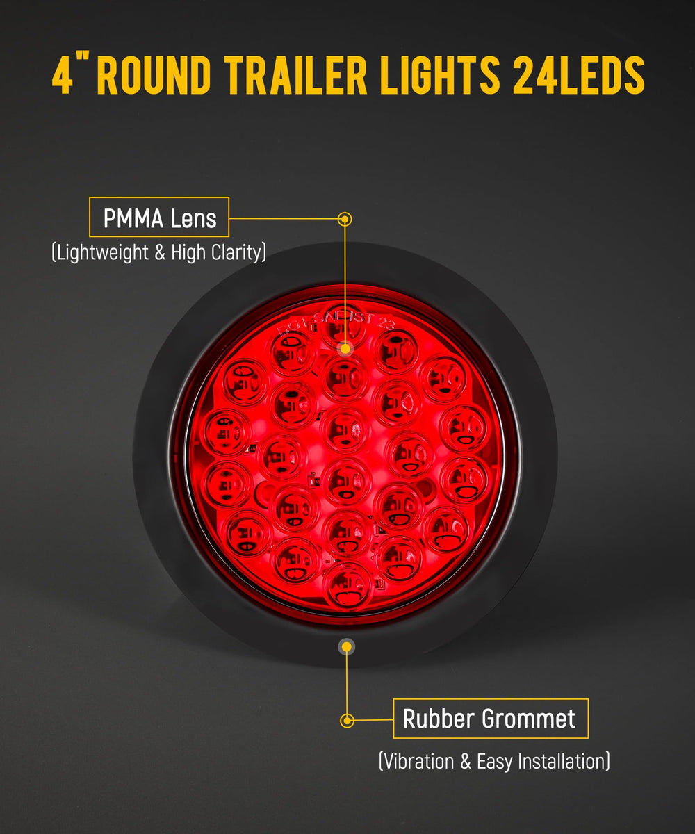 Partsam 4-inch round LED trailer light rear view highlighting red signal