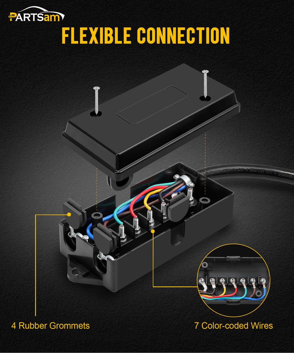 Partsam 7-pole junction box with color-coded terminals