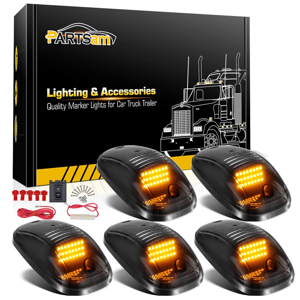 Partsam amber 24 LED smoke cab light assembly enhances signaling on trucks.
