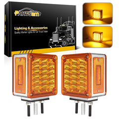 Partsam amber double-face pedestal light enhances front and rear signaling for heavy trucks.