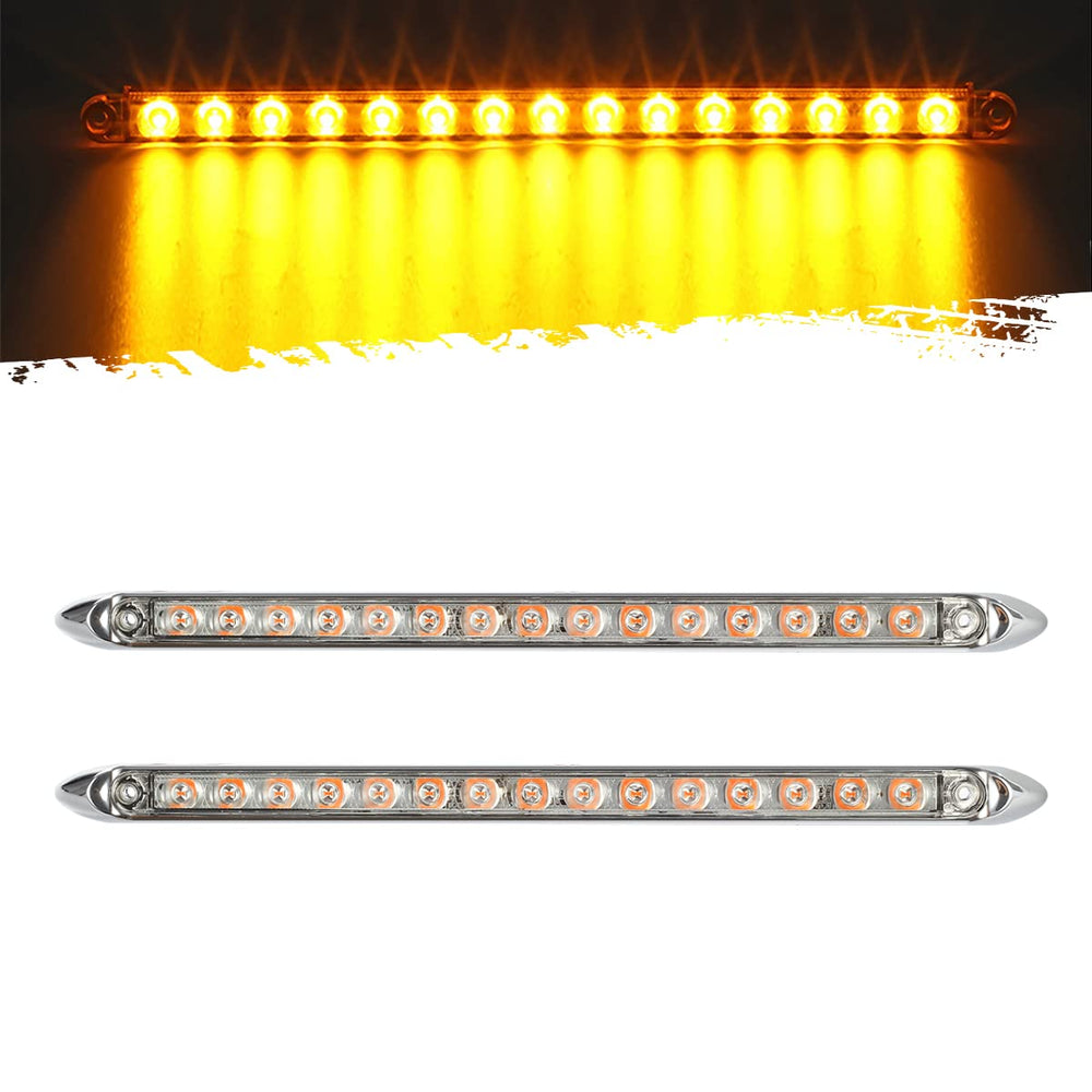 Partsam 12-inch amber light bar front view with chrome bezel for enhanced trailer visibility