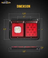 Partsam taillight dimensions: 9.5 inches long by 7 inches wide.