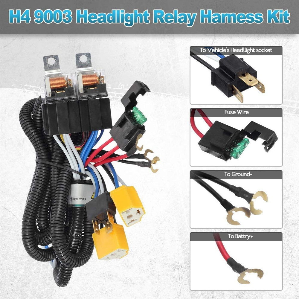 Partsam H4 harness with dual relays ensuring stable headlight operation.