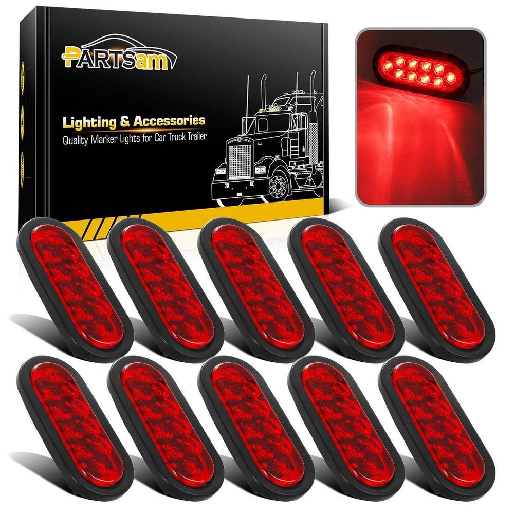Partsam oval 6-inch red LED trailer light with 10 diodes for bright visibility.