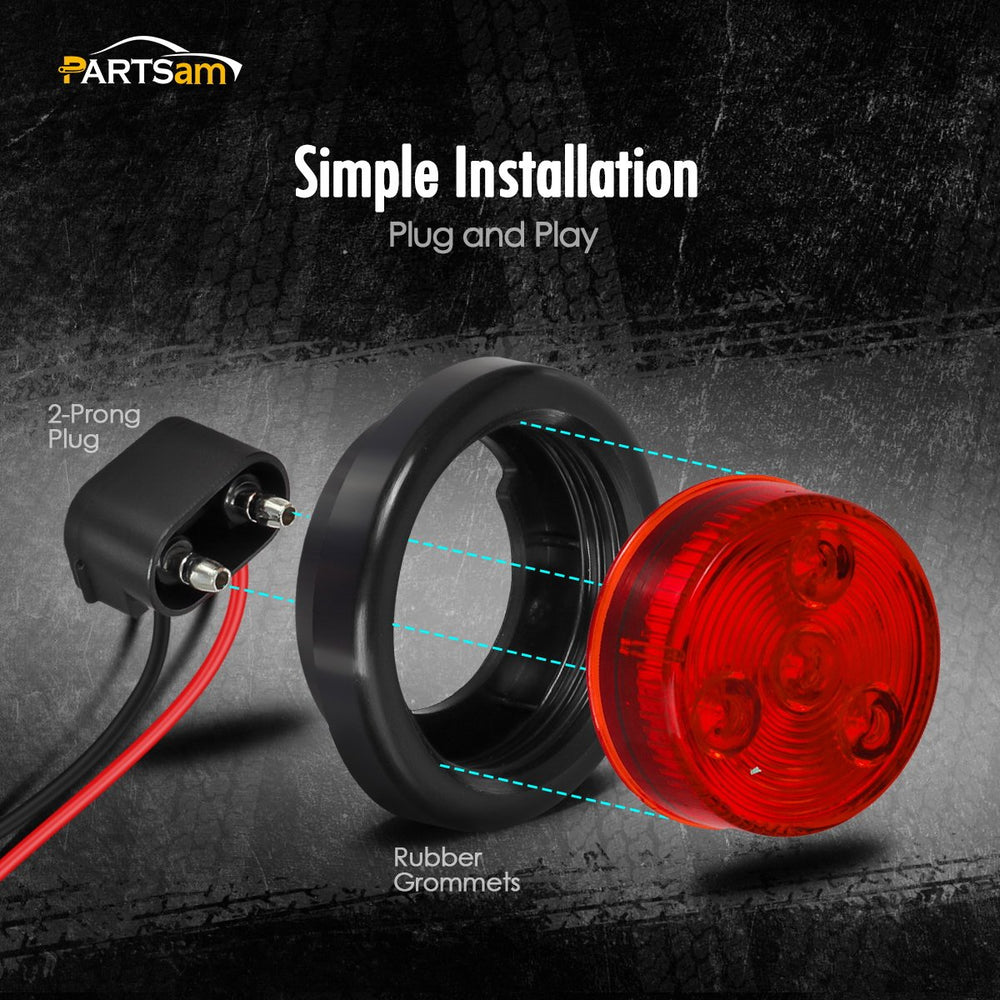 Partsam red 2-inch marker light reflex lens guides others on approach.