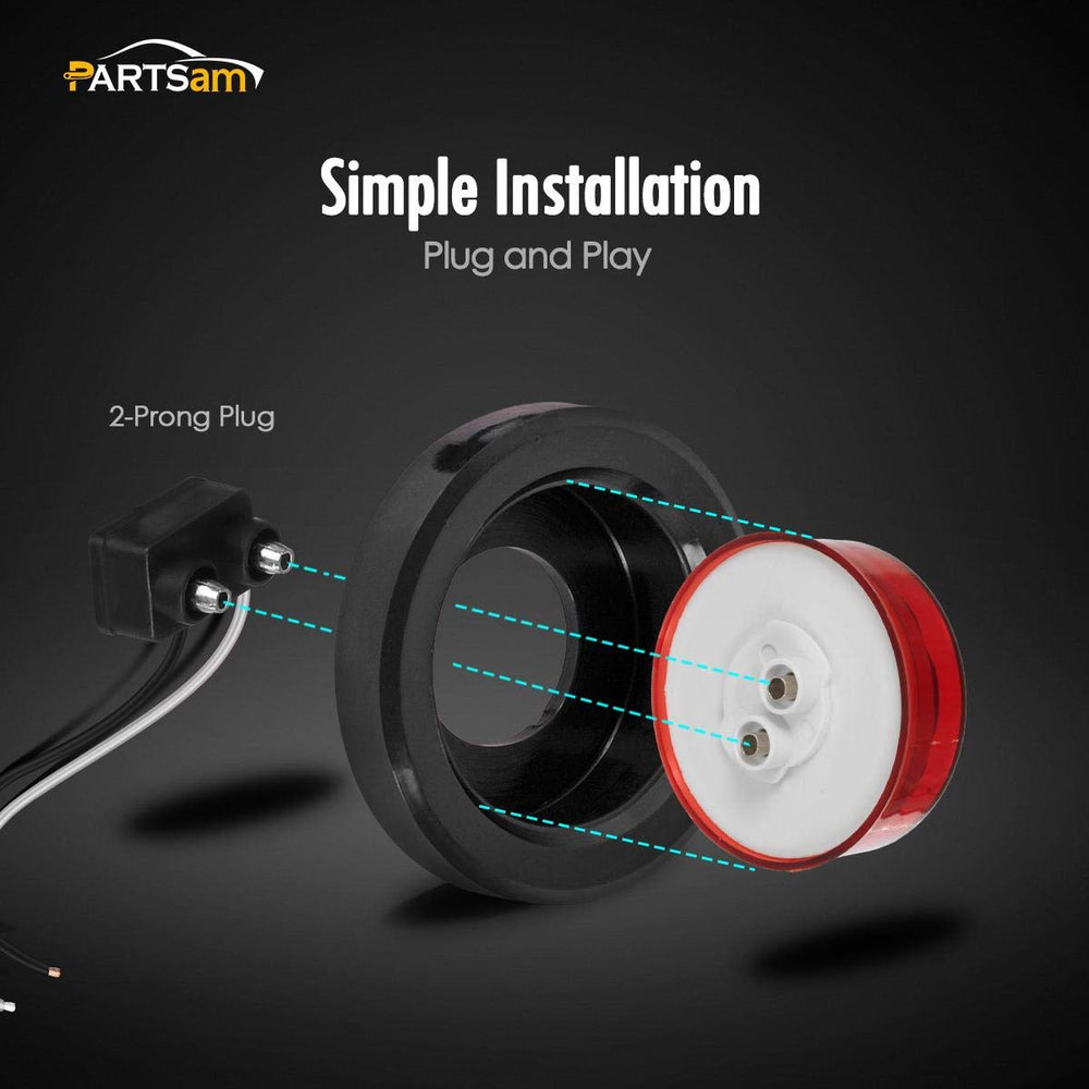 Partsam sealed round red LED trailer light resists water and dust.