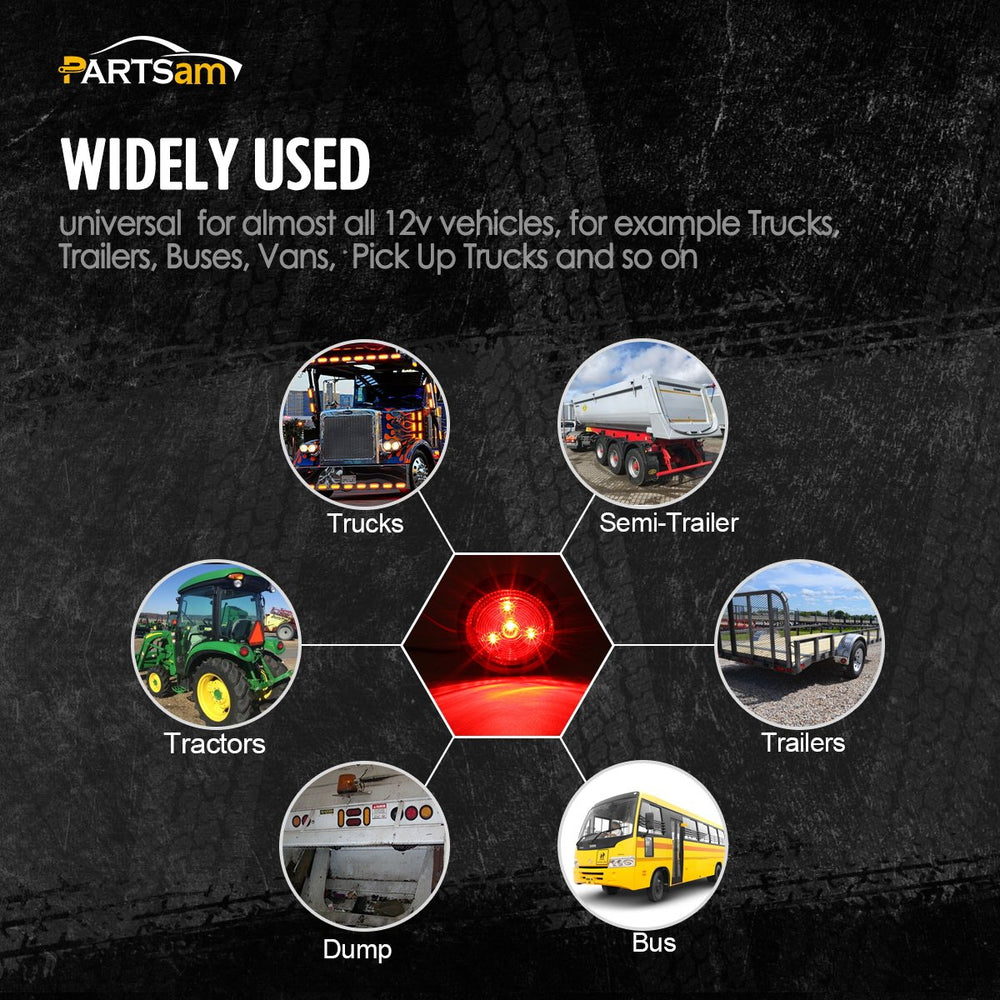Partsam 4-LED 12V marker light supports durable hardwired installation on trucks.