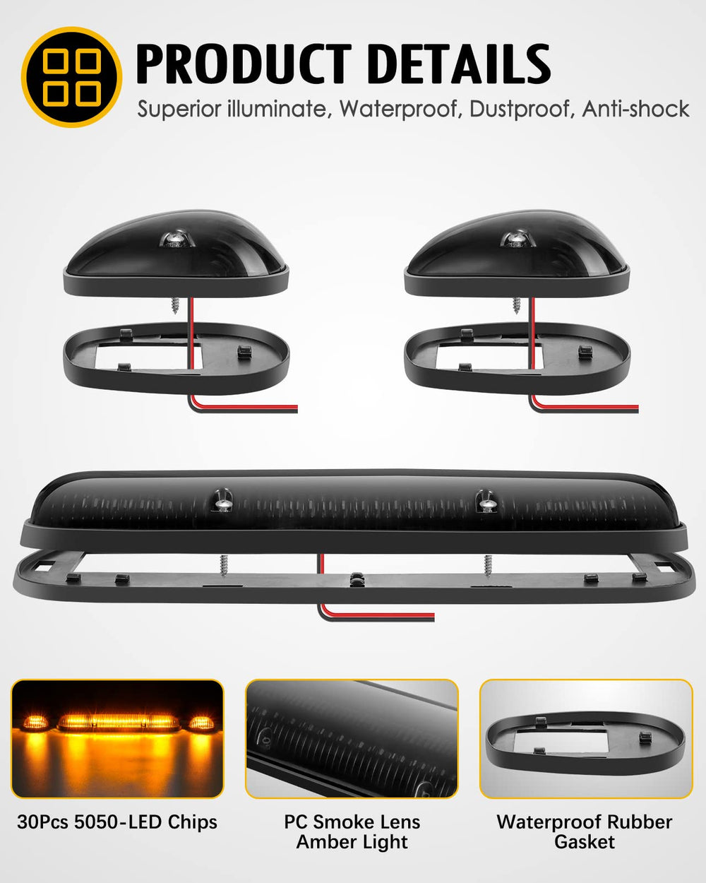 Partsam smoke-lens cab light showing reduced glare with strong output.