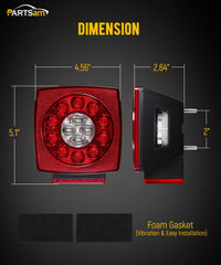 Partsam trailer light package content shows two lights with gaskets and screws.