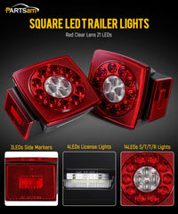 Partsam square LED trailer light right side clearly shows stop and running signals for safe towing.