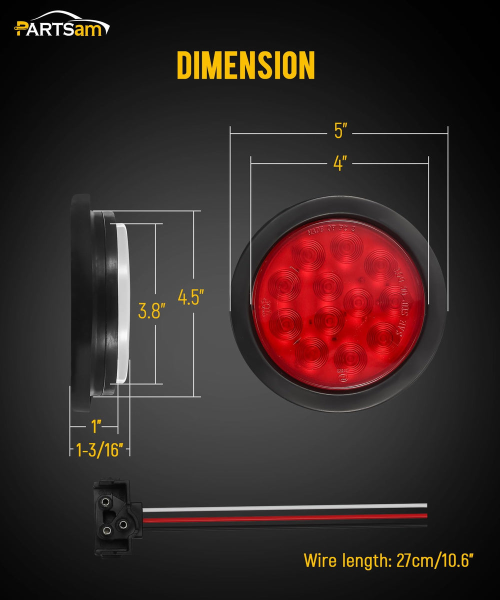 Partsam trailer light showing three-function signaling (stop/turn/tail)
