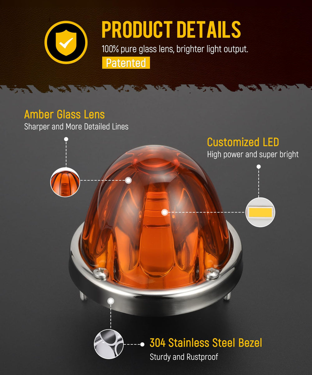 Partsam amber glass watermelon light for bumper mounting and side signaling.