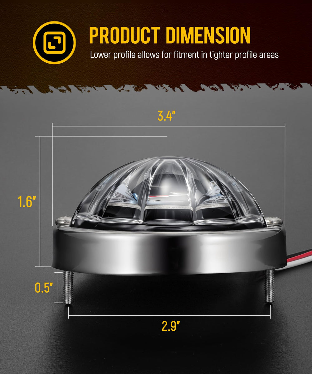 Partsam watermelon light low-profile design fits tight spaces on vehicles.