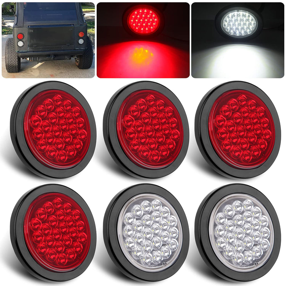 Partswcgg 4-inch round red LED trailer light for stop and turn signaling with bright output.
