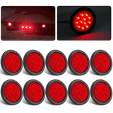 Partswcgg 4in round LED tail light, red front view, enhances trailer signaling and visibility on the road.