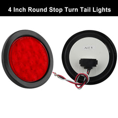 Partswcgg 4in round LED tail light with wiring pigtails, side angle shows connection points and versatility.