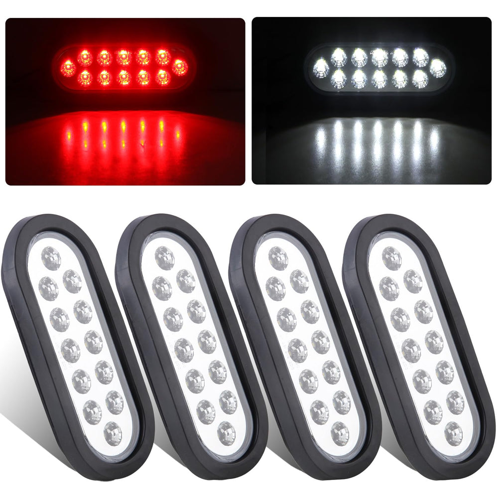 Partswcgg 6in oval dual-taillight red displaying red stop/turn LEDs for clear signaling.