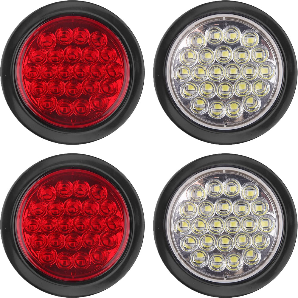 Partswcgg four-inch round LED stop light in red for trailers, high visibility.
