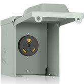 PAULINN 30A RV power outlet box front view for outdoor use.