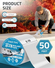 PAULINN natural white roof tape blends with RV roof for a clean look.