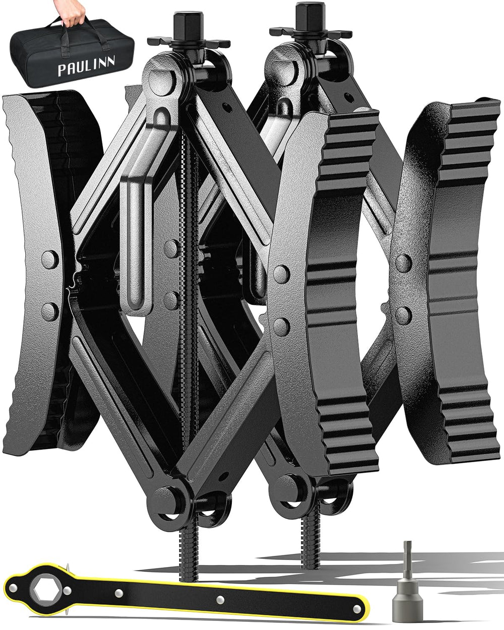 PAULINN camper wheel chock setup demonstrates universal fit and stability.