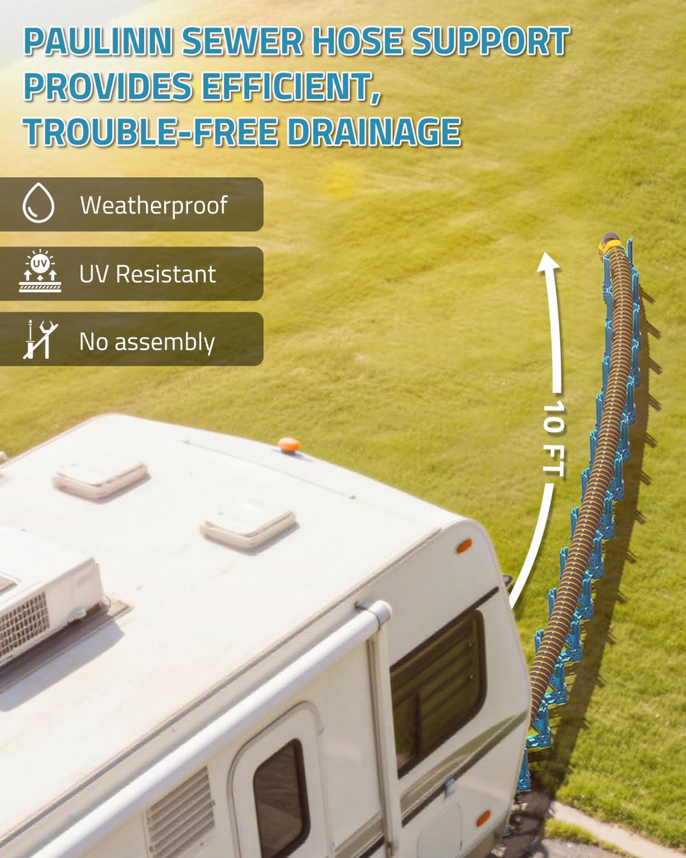PAULLINN 10ft hose support folds compactly for easy storage in RV setups.