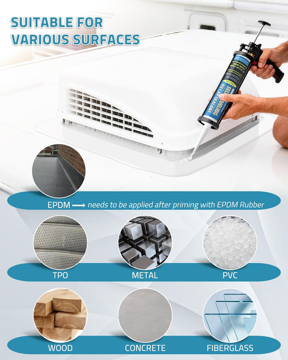 PAULINN EPDM compatible sealant for RV surfaces.