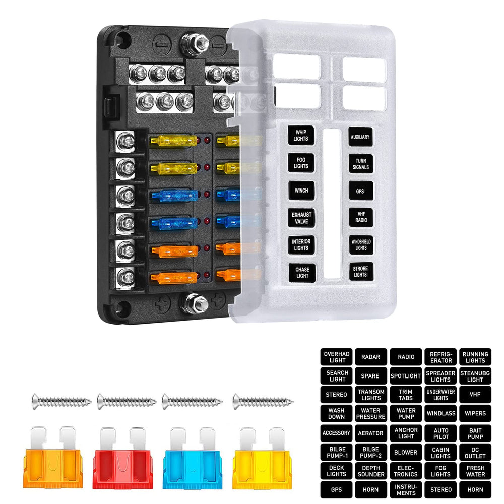 Pautou 12-Way Marine Fuse Block front view for tidy, accessible power distribution