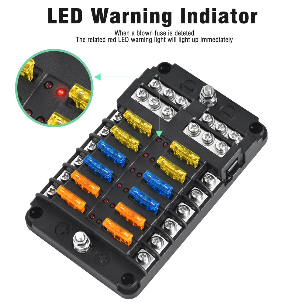 Pautou waterproof 12V-24V fuse block LED indicator enhances quick fuse checks