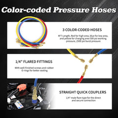 PB Motor Tech BMT color-coded hoses for high, low, and charging lines