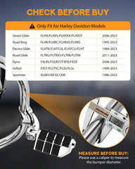 PBYMT highway pegs fit 25mm guards, easy Harley installation.