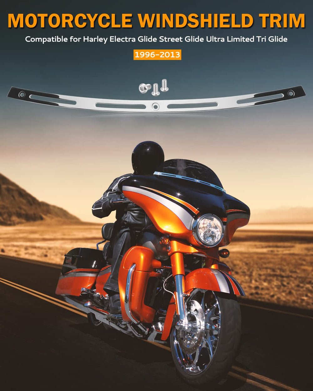 PBYMT windscreen trim shown on Harley Electra Glide at the fairing junction.