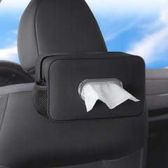 Pcnjozx tissue holder front view shows sleek PU leather and tidy car interior