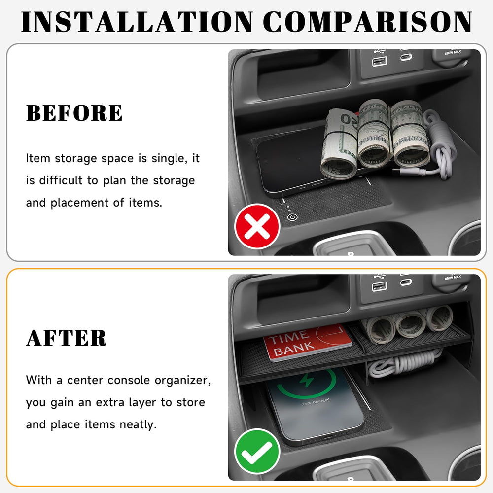 PeakPurit quick-install center console tray requires no tools.